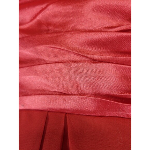 Red One Shoulder Chiffon Satin Trim Fit & Flare Wedding Prom Dress Size 2 - Picture 9 of 12